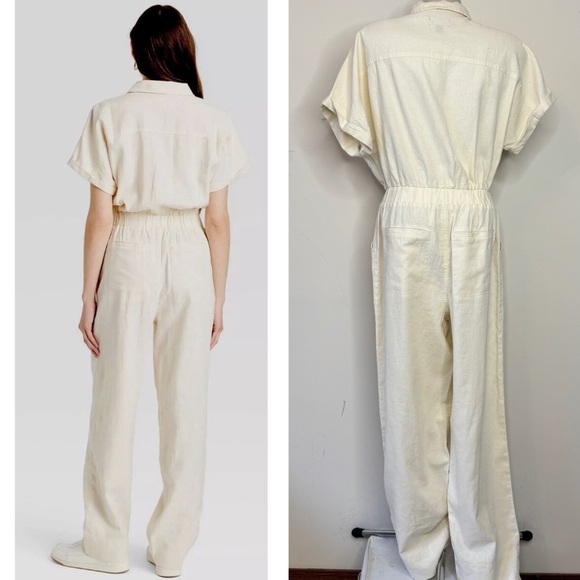 Universal Thread Short Sleeve Linen Blend Boilersuit Jumpsuit Ecru Cream Sz 6 - Picture 2 of 16